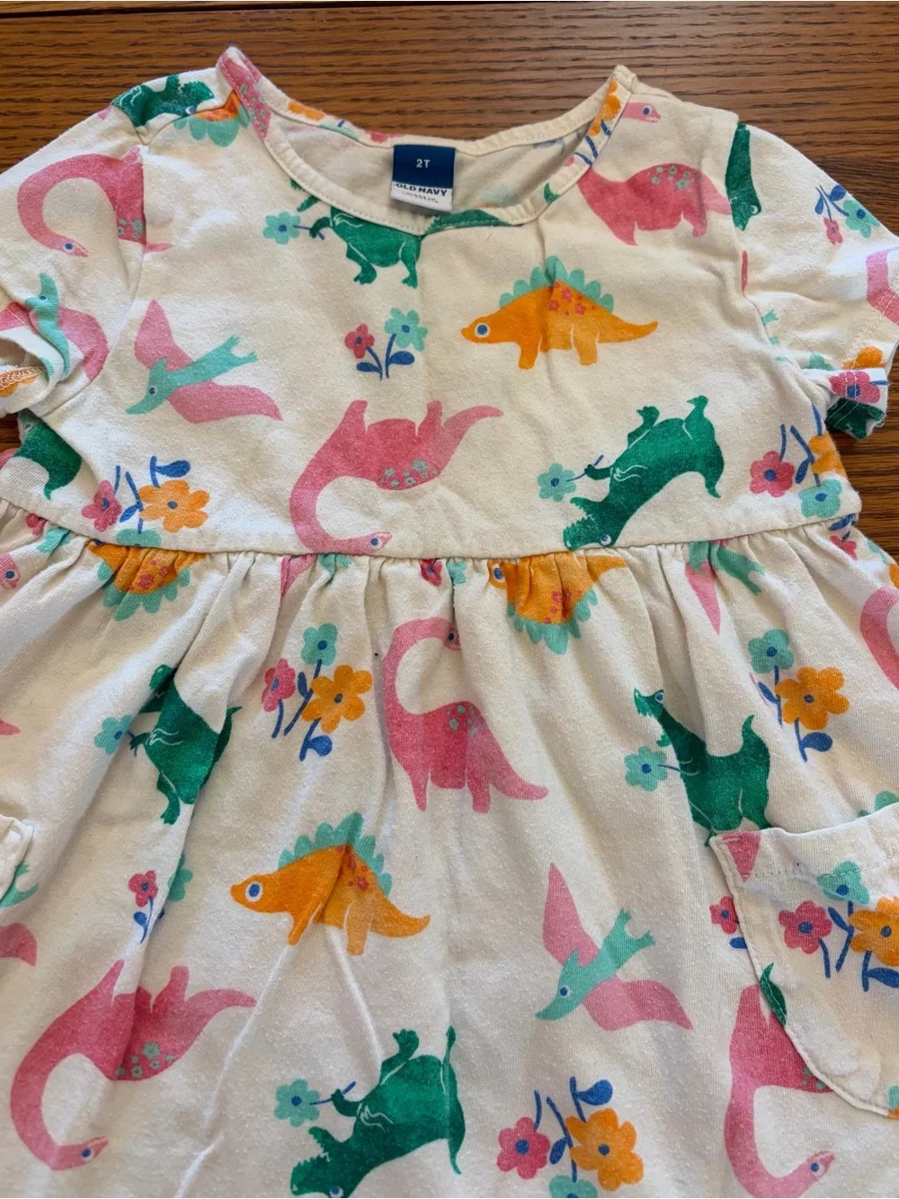 Kids Short Sleeve Cotton Dress with Colorful Dinosaur Print